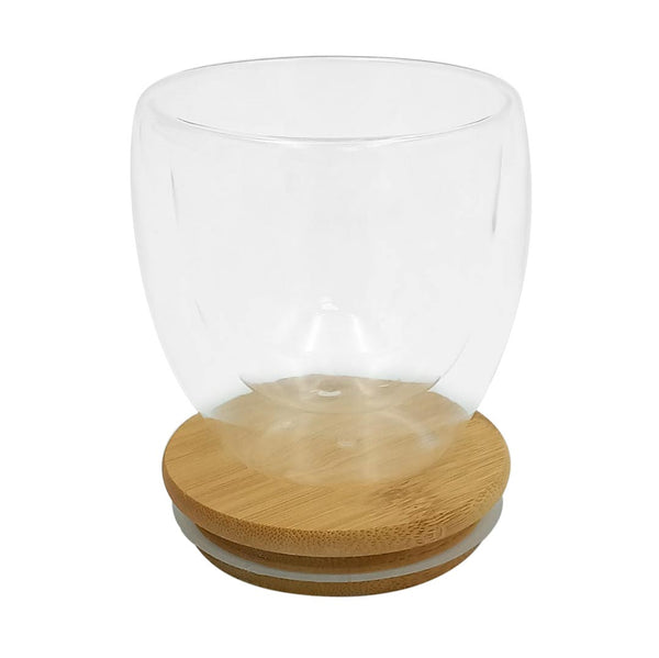Vaso cristal con tapa de bambú con anillo silicona publicitario
